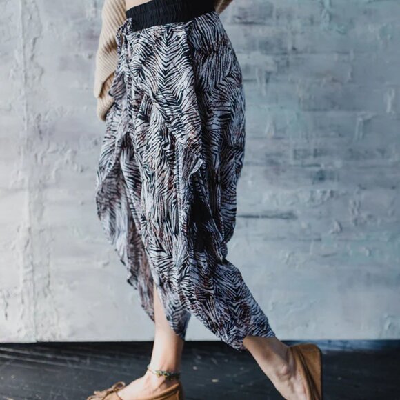 Buddha Pants Womens Elastic Slit Drawstring Boho Hippie Flap Harem Pants Blue - Picture 4 of 10